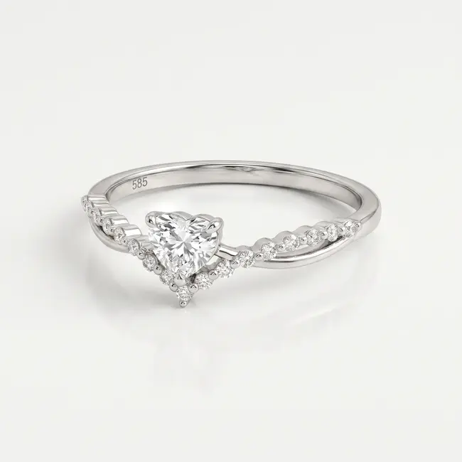 14k witgouden hartring met diamanten