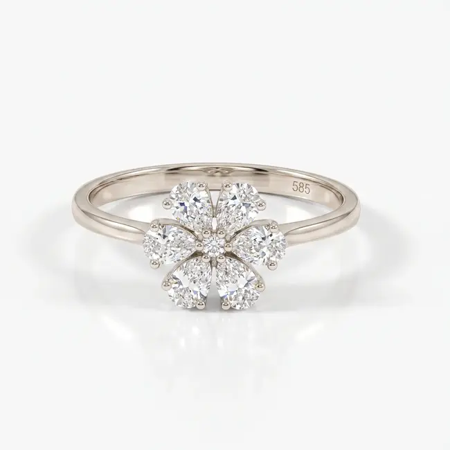 14k witgouden bloemring met diamanten