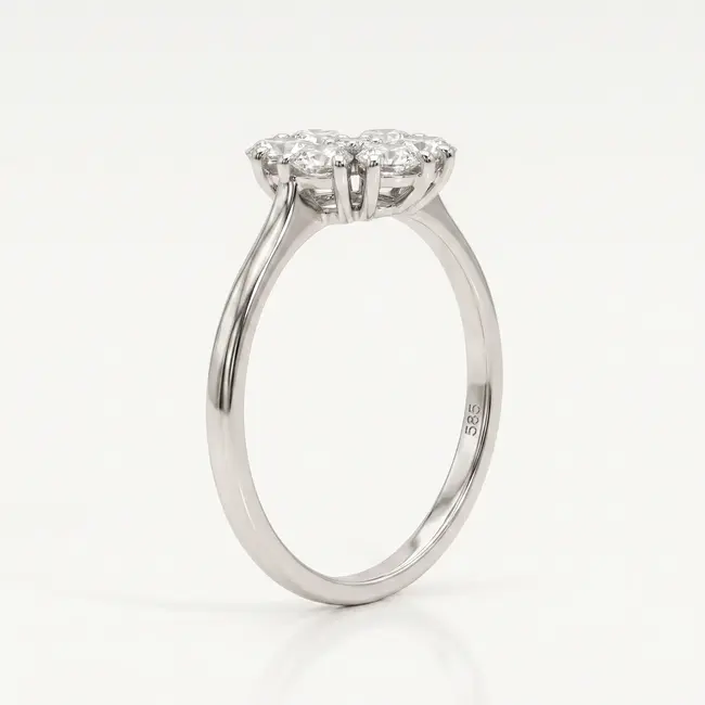 14k witgouden bloemring met diamanten