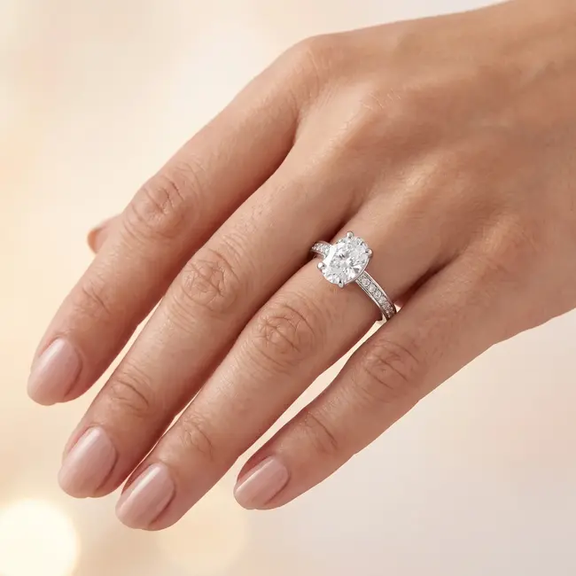 18k witgouden Solitair Ring met Ovale Steen