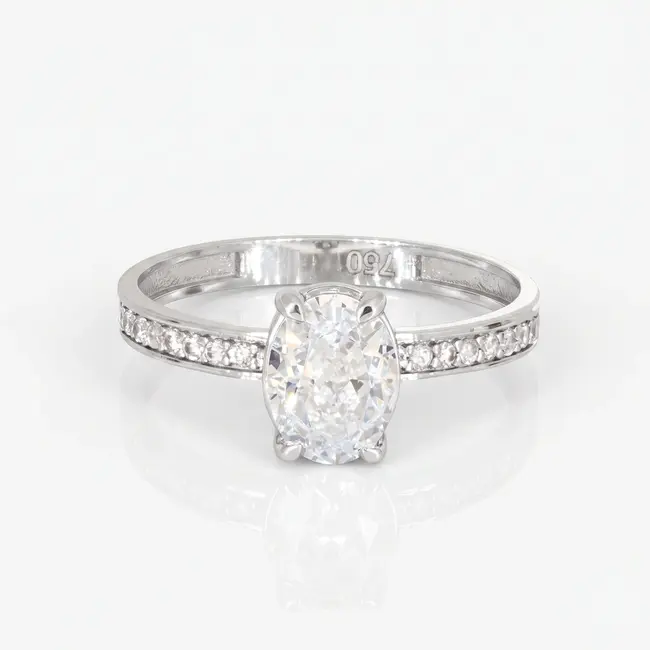 18k witgouden Solitair Ring met Ovale Steen