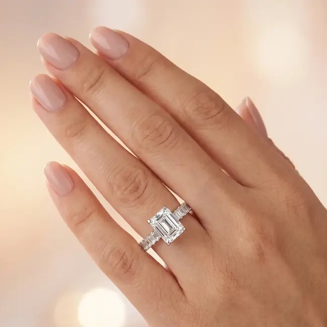18k witgouden ring, rechthoekige zirkonia
