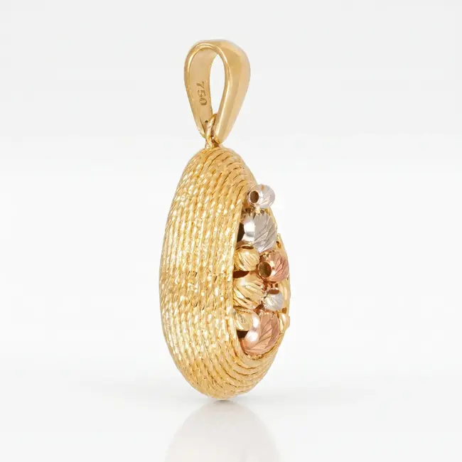 18k geelgouden tricolor hanger met bloemdetails