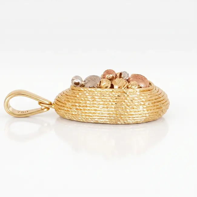18k geelgouden tricolor hanger met bloemdetails