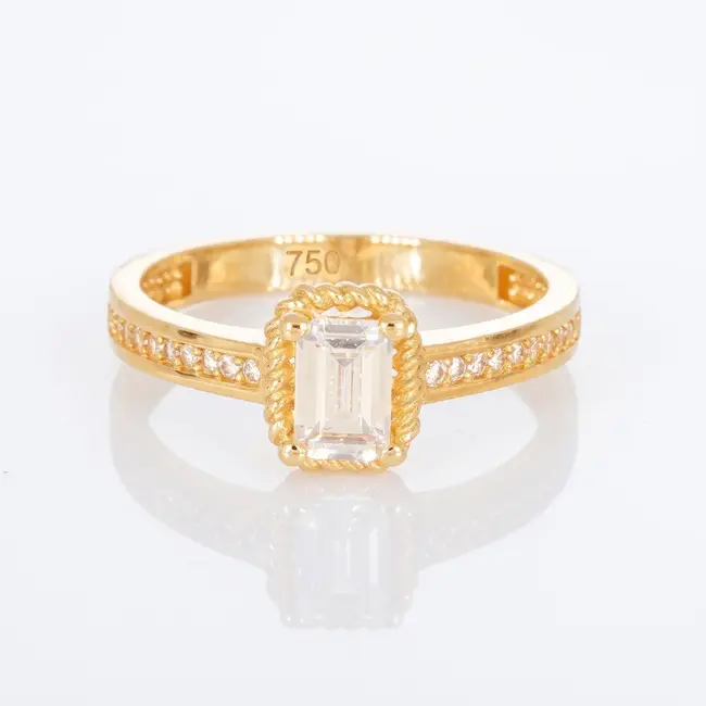 18 Karaat Gouden Ring met Rechthoekige Zirkonia