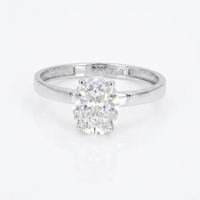 18k Witgouden Solitair Ring met Ovale Zirkonia