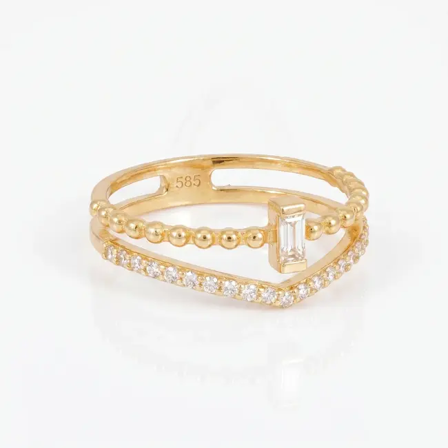 14k gouden dubbele V-ring, 0,27 ct diamant