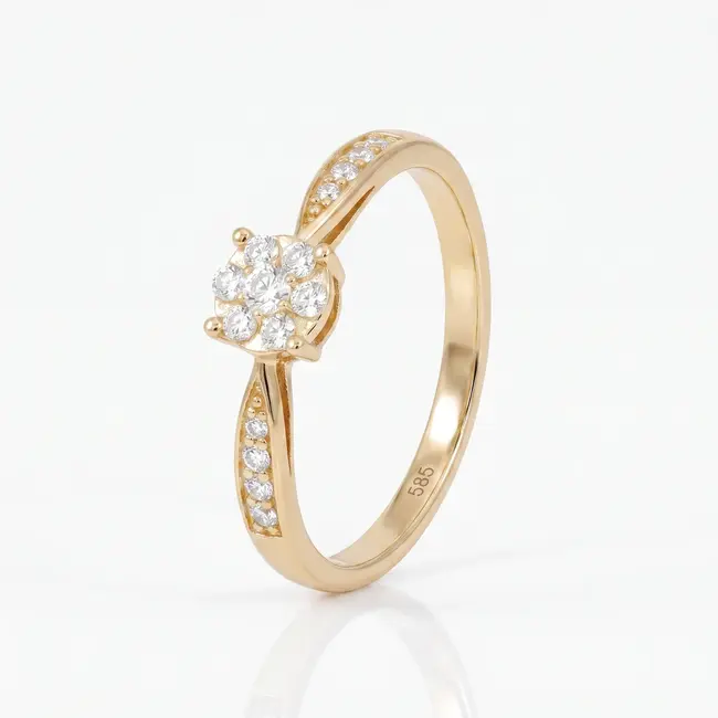14k gouden bloemring, 0,19 ct diamanten