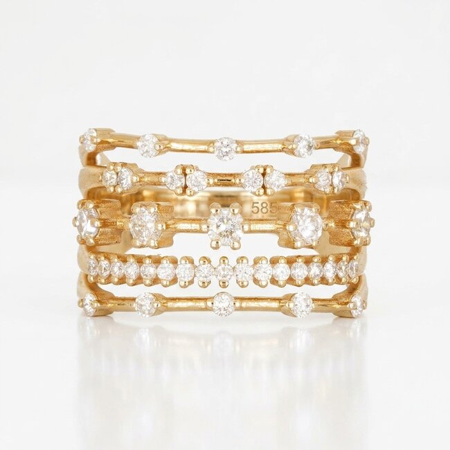 14k gouden brede ring, 0,70 ct diamanten