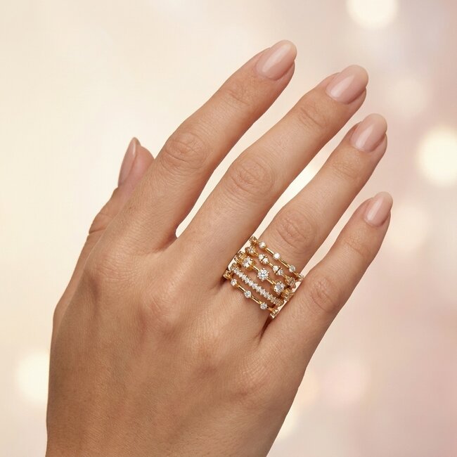 14k gouden brede ring, 0,70 ct diamanten