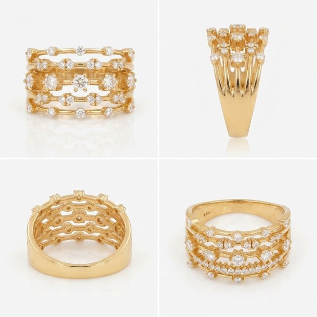 14k gouden brede ring, 0,70 ct diamanten