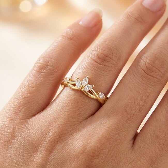 14k gouden bladring, 0,34 ct diamanten