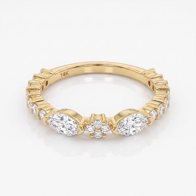 14k gouden ring, 0,58 ct marquise diamanten