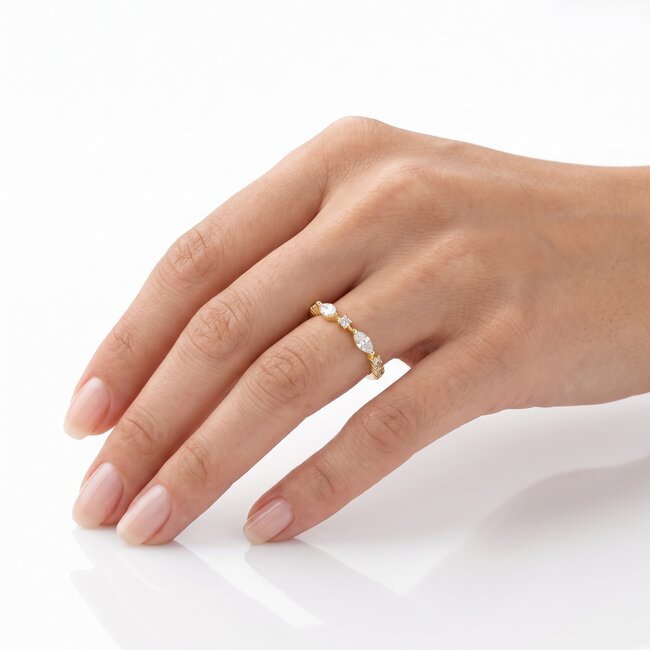 14k gouden ring, 0,58 ct marquise diamanten