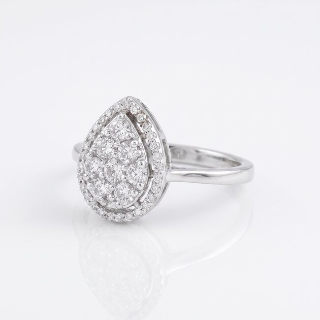 14k witgouden druppelring, 0,49 ct diamant