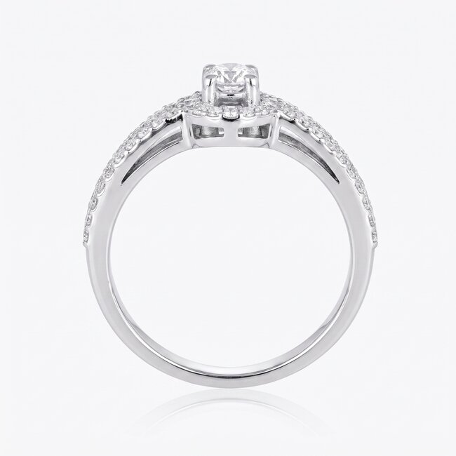 14k witgouden halo ring, 0,58 ct diamant