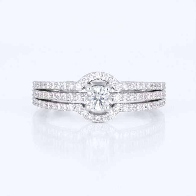 14k witgouden halo ring, 0,58 ct diamant