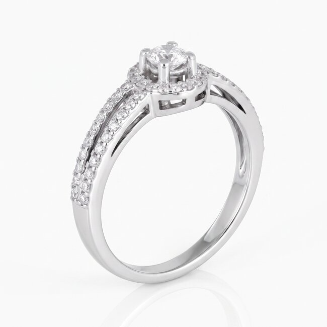 14k witgouden halo ring, 0,58 ct diamant