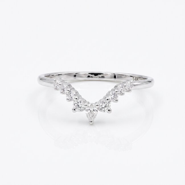 14k witgouden V-ring, 0,23 ct diamanten