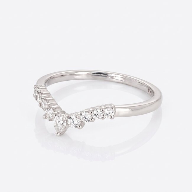 14k witgouden V-ring, 0,23 ct diamanten