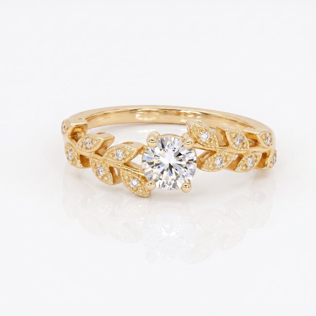 14 Karaat Gouden Blad Ring met 0,59 Carat Natuurlijke Diamanten