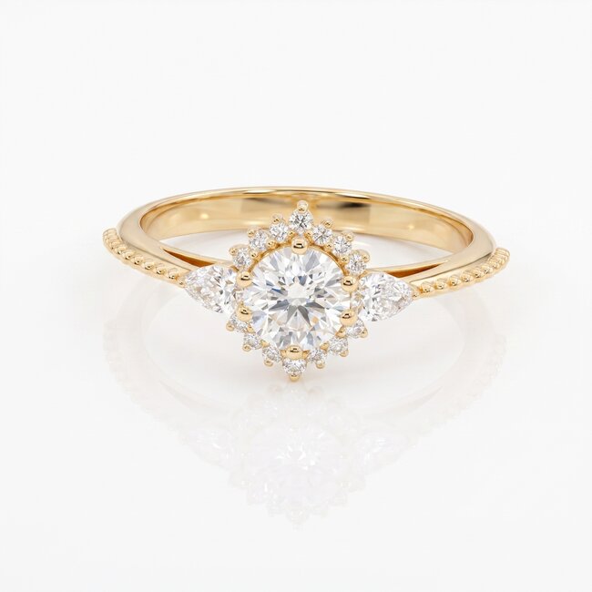14k gouden halo ring, 0,83 ct diamanten
