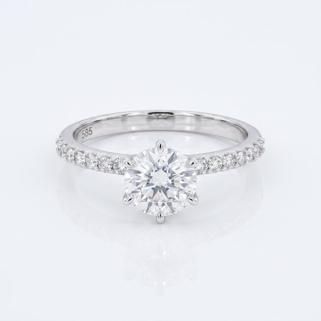 14k witgouden ring, 0,98 ct labdiamant E/VS1