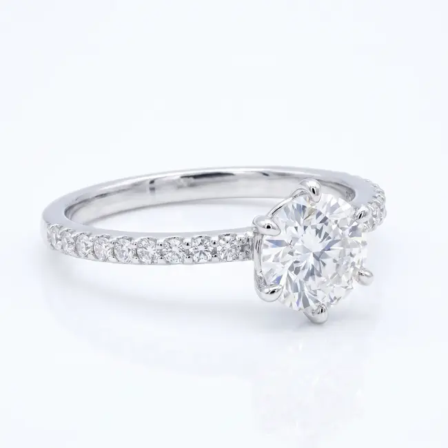 14k witgouden ring, 0,98 ct labdiamant E/VS1