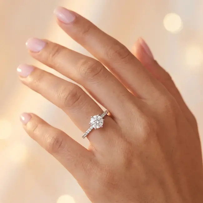 14k witgouden ring, 0,98 ct labdiamant E/VS1