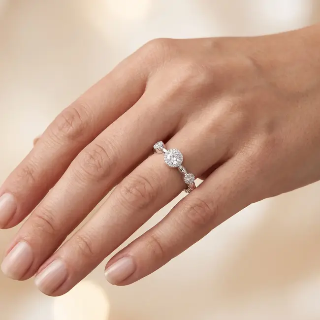 14k witgouden ring, 0,26 en 0,23 ct diamant