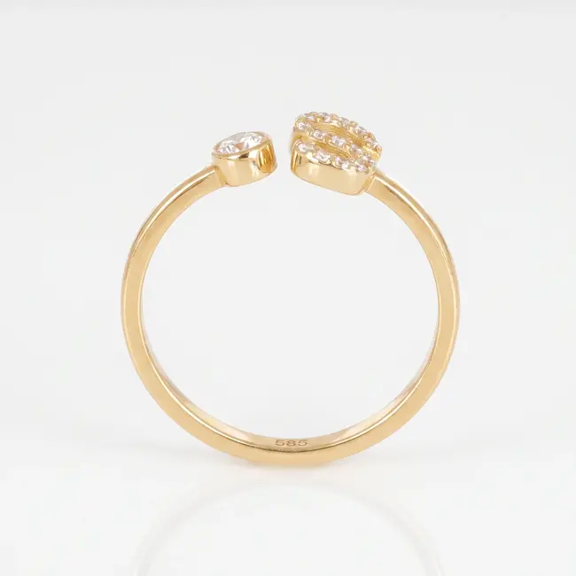 Geelgouden open letterring, 0,16 ct