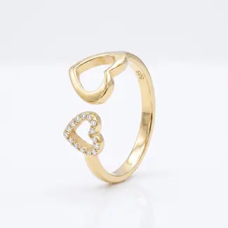 Open Gouden Ring met Dubbele Harten