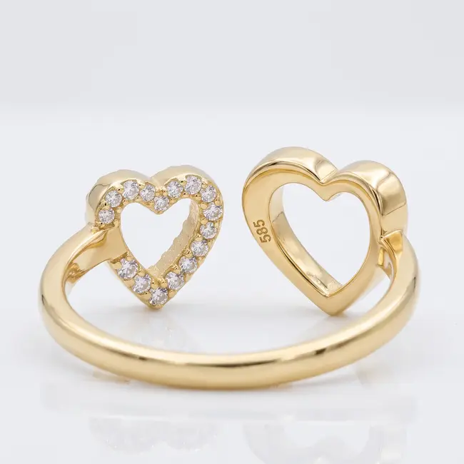 14k Geelgouden Open Ring met Dubbele Harten