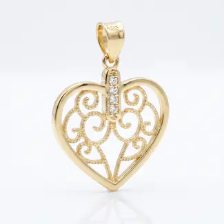 Sierlijke gouden hart hanger met zirkonia