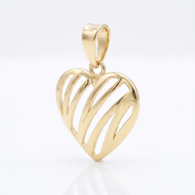 14 karaat geelgouden opengewerkte hart hanger