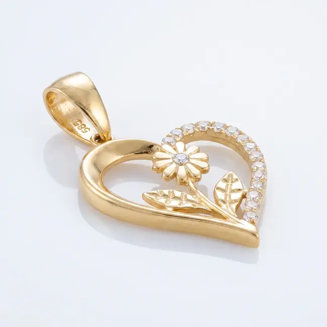 14 karaat geelgouden bloem hanger met zirkonia