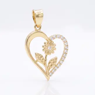 Gouden bloem hanger in hartvorm