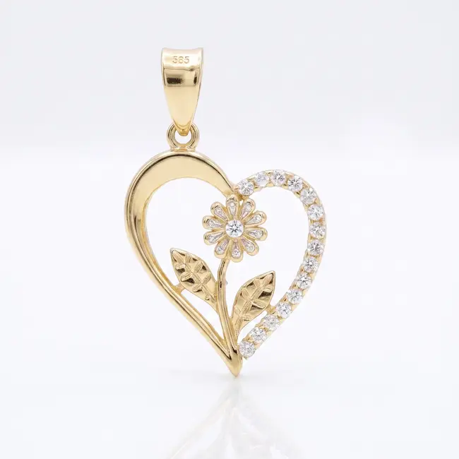 14 karaat geelgouden bloem hanger met zirkonia