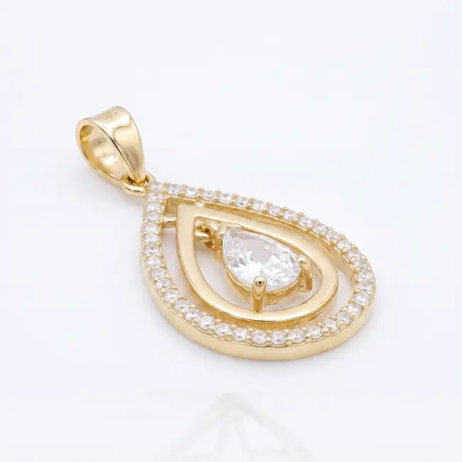 14 karaat geelgouden druppel hanger met zirkonia