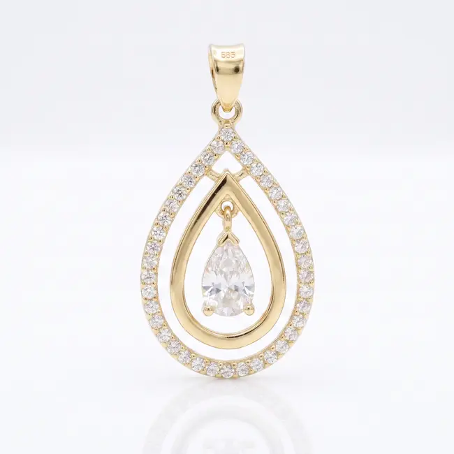 14 karaat geelgouden druppel hanger met zirkonia