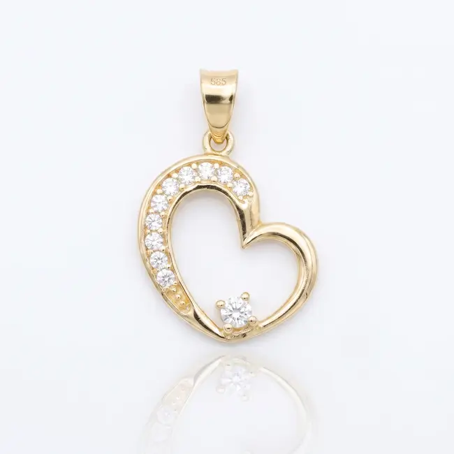 14 karaat geelgouden hart hanger met zirkonia