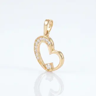Asymmetrische gouden hart hanger met zirkonia
