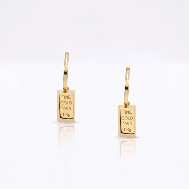 14 karaat geelgouden creolen met goudbaar hanger