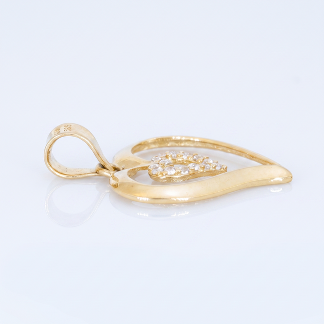 14 karaat geelgouden dubbel hart hanger met zirkonia