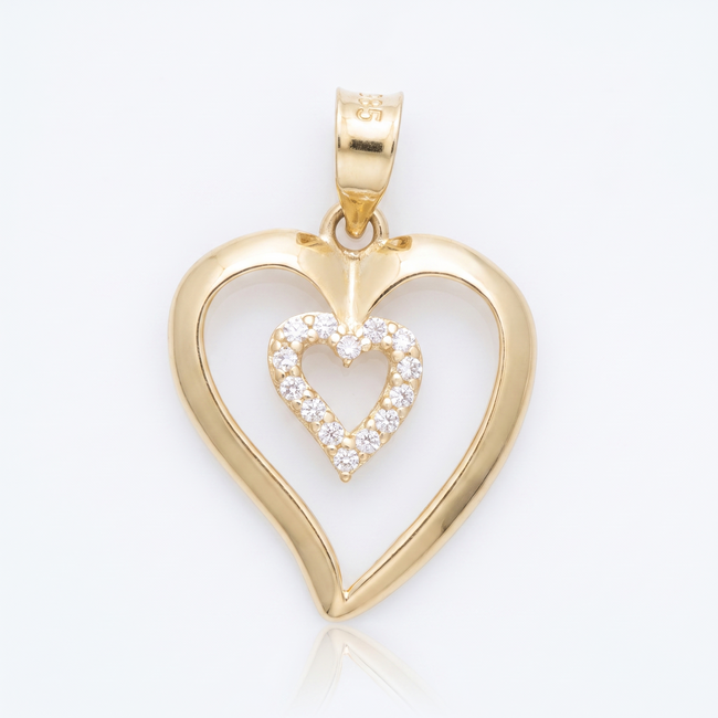 14 karaat geelgouden dubbel hart hanger met zirkonia
