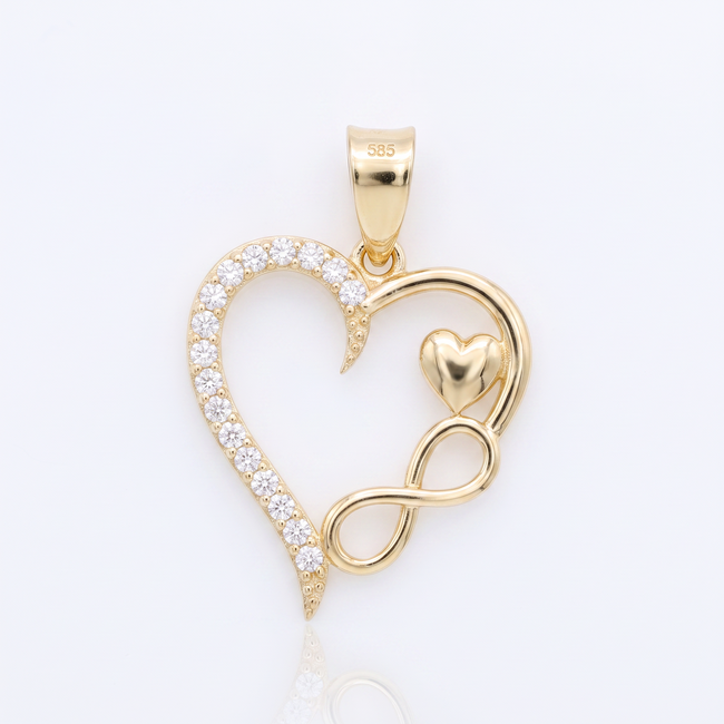 14 karaat geelgouden hart hanger met infinityteken