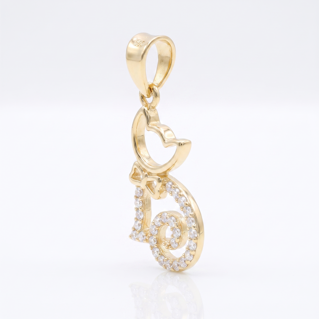 14 karaat geelgouden kat hanger met zirkonia