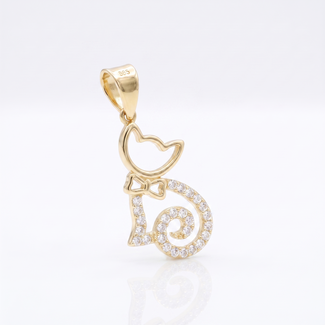 Gouden kat hanger met strik en zirkonia