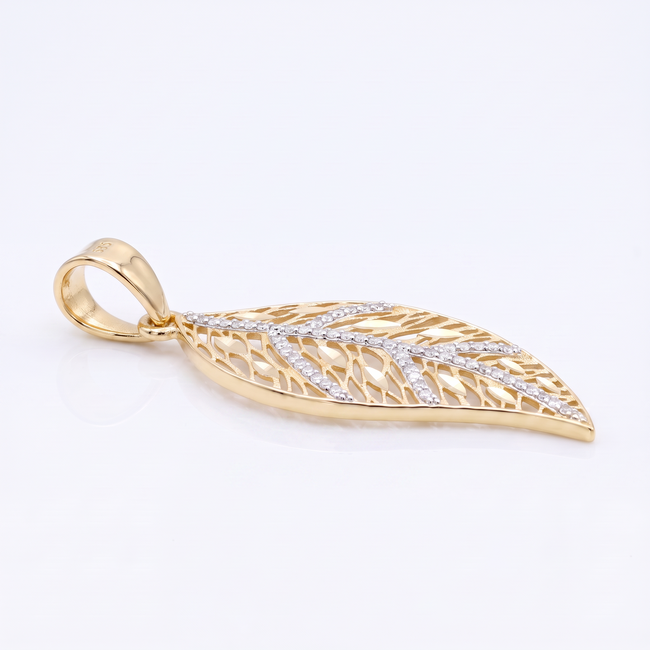 14 karaat geelgouden blad hanger met zirkonia