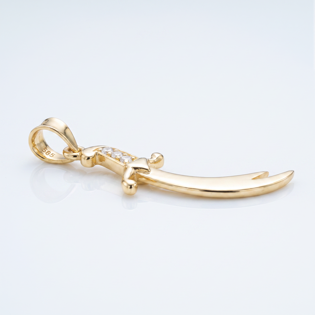 14 karaat geelgouden sabel hanger met zirkonia stenen